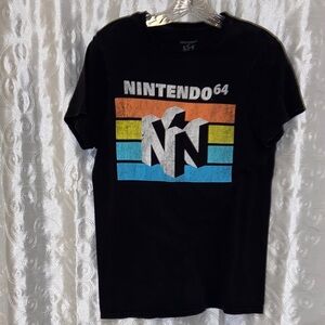 Nintendo N64 Black Tee with Retro Multicolor Logo Women’s Size Small 🔥 YB7